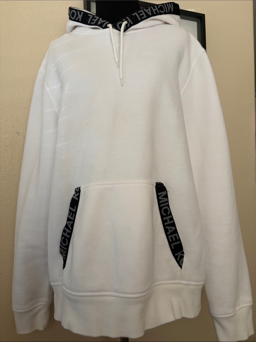 Michael Kors White Crewneck Hoodie with Black Branded Trim Mens Large (unisex)